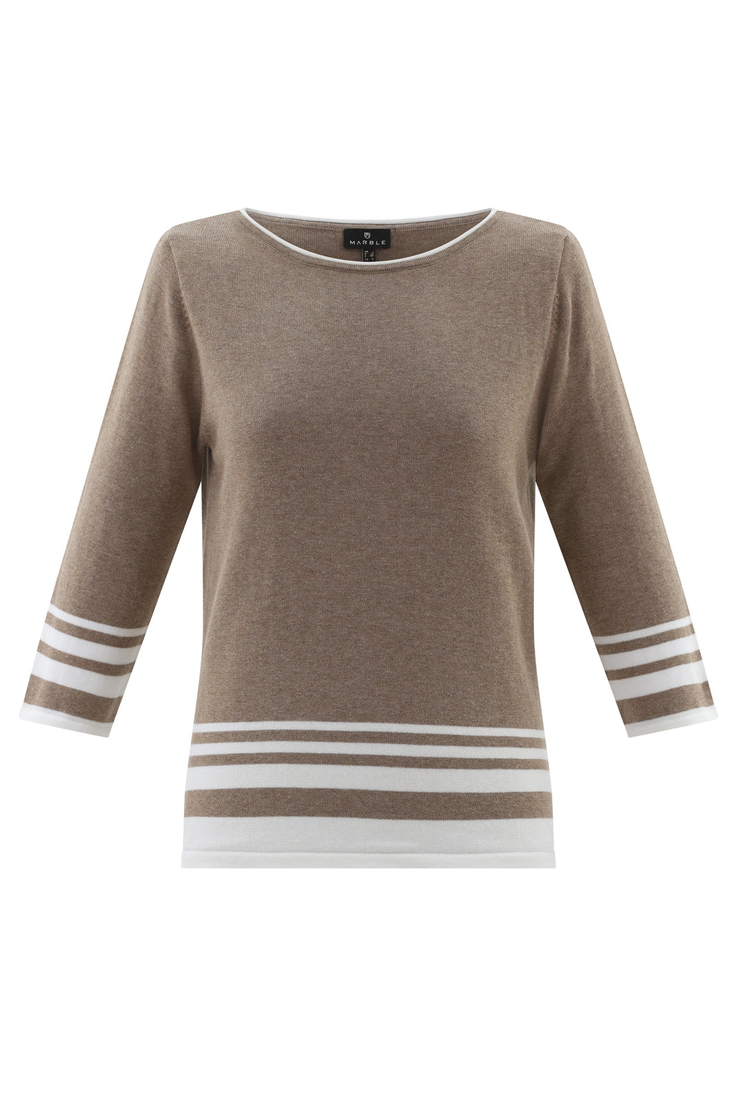 Marble 7826 122 Boat Neck Stripe Jumper Brown White - Dotique