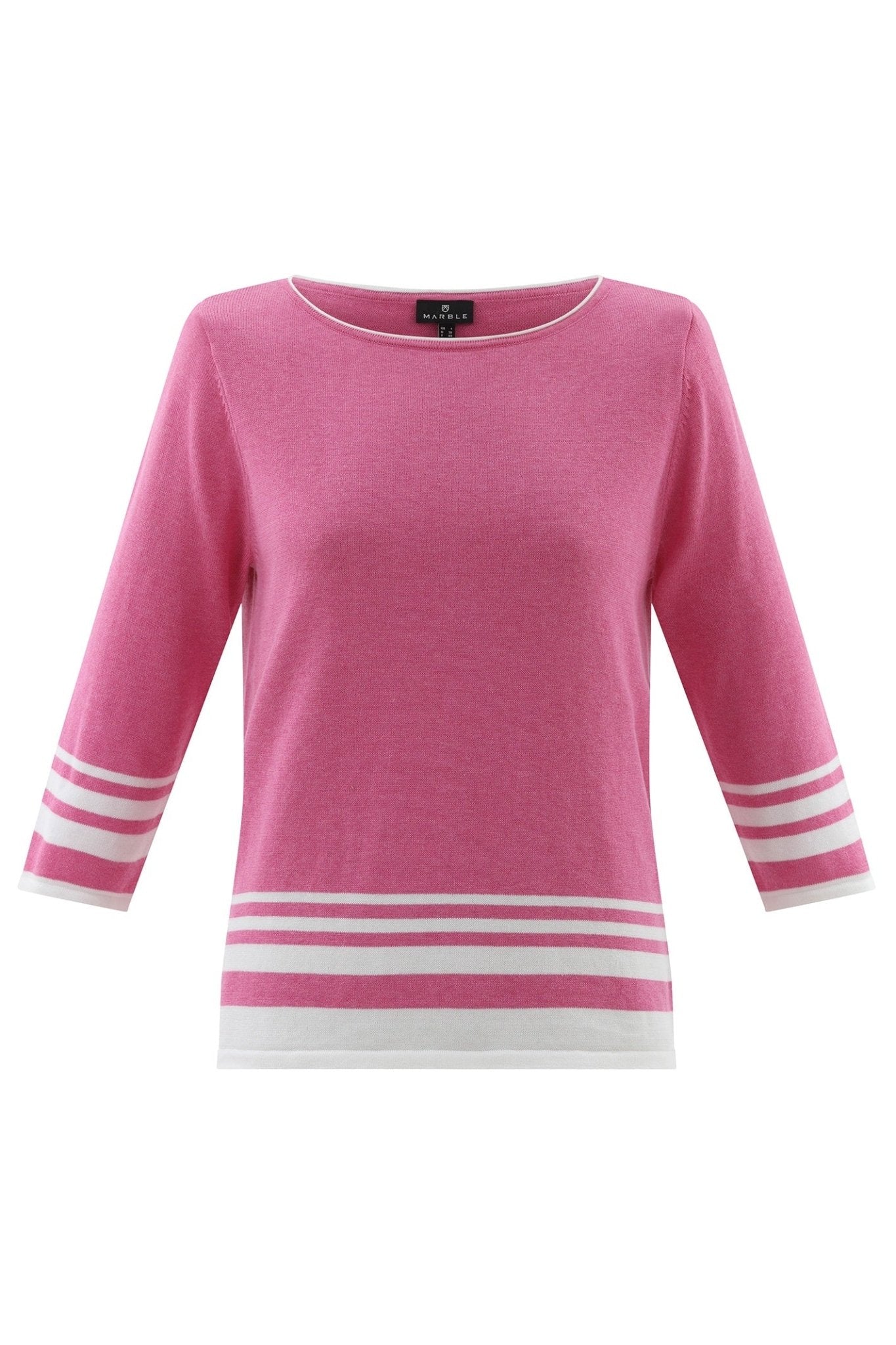 Marble 7826 194 Relaxed Fit Jumper Pink with White Stripes - Dotique
