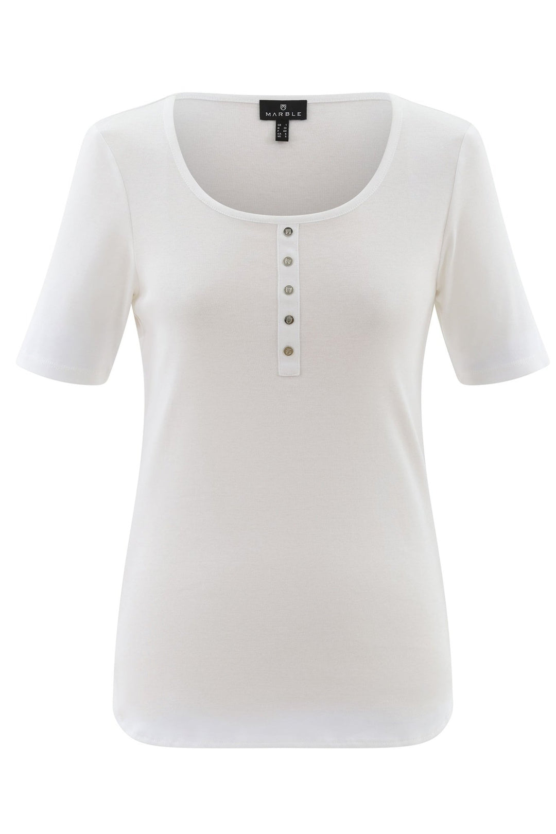 Marble 7837 102 Classic Fit Cotton T-Shirt, Round Neck with Button Detailing White - Dotique