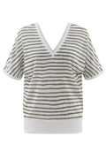 Marble 7841 123 Khaki Green Stripe V - Neck Short Sleeve Top - Dotique - Marble