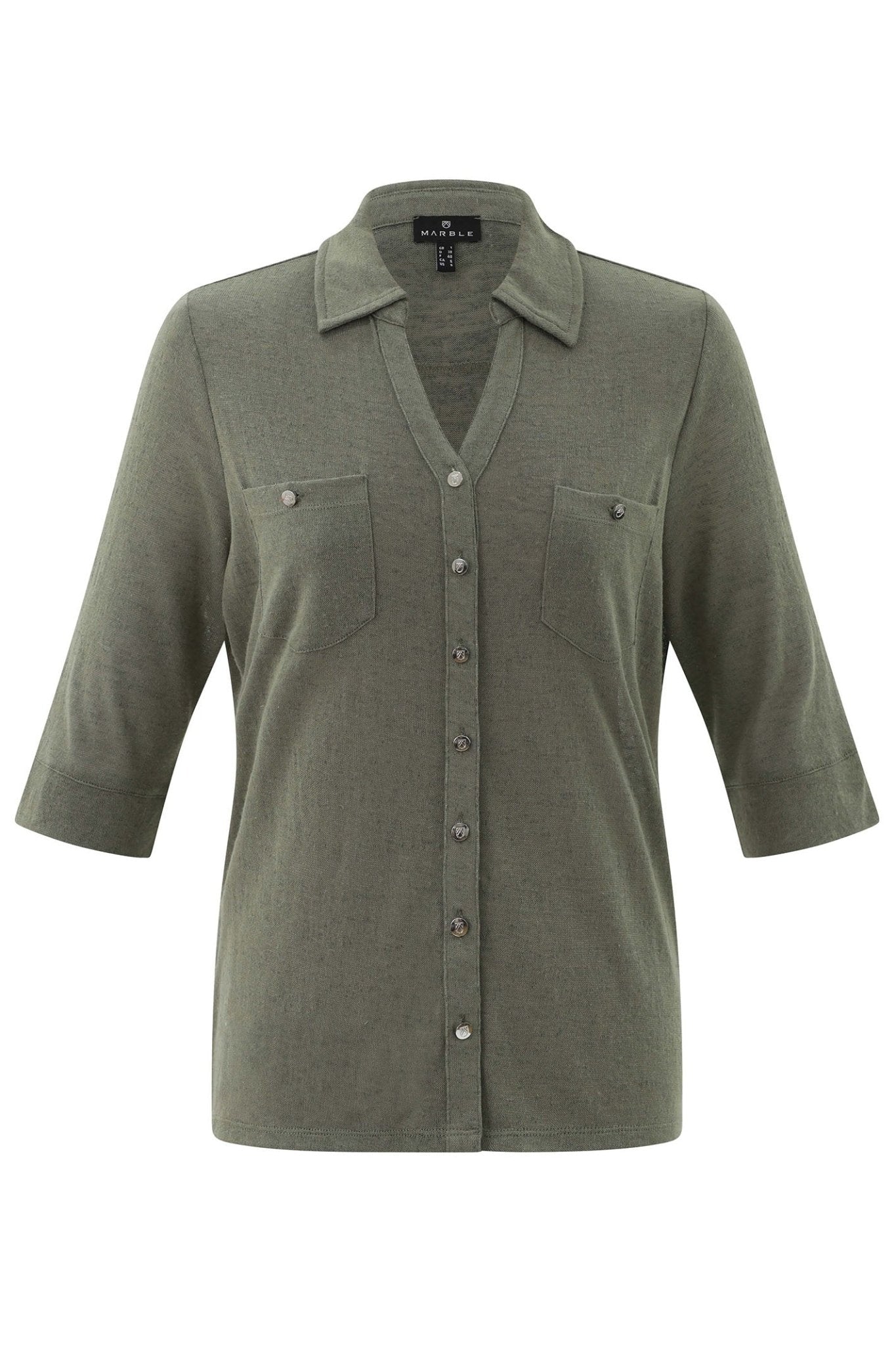 Marble 7844 123 Khaki Green 3/4 Sleeve Shirt - Dotique - Marble