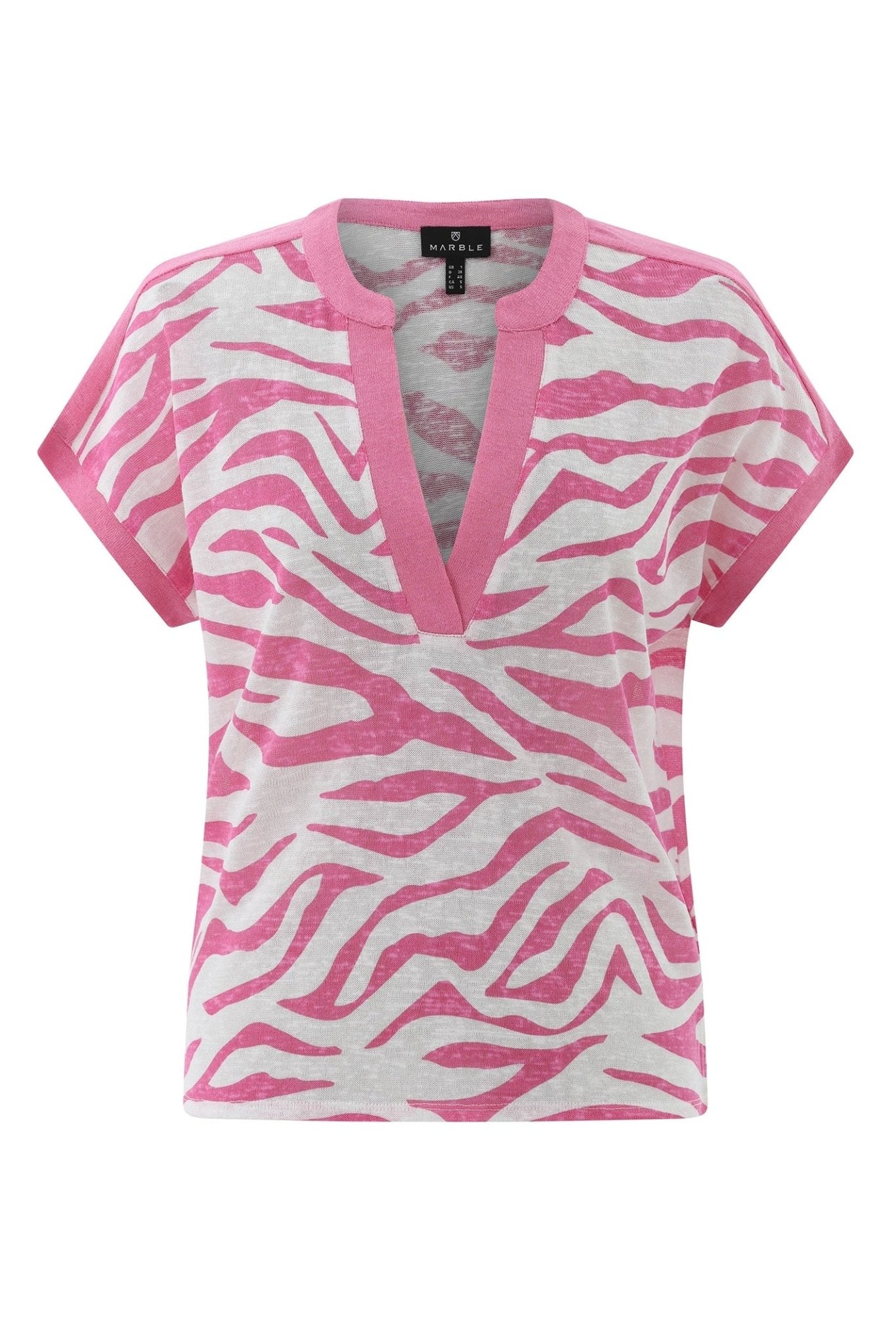 Marble 7846 194 Relaxed Fit Top Pink and White Zebra Print - Dotique