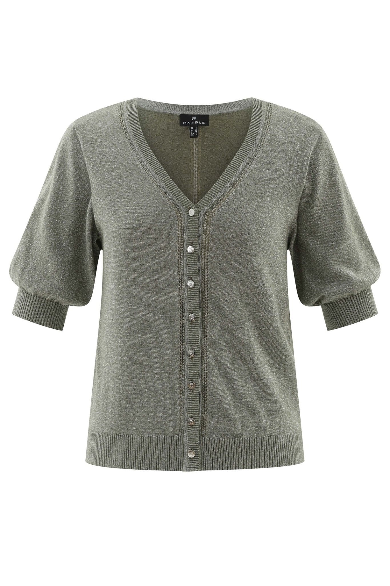 Marble 7870 123 Khaki Green Short Sleeve Cardigan - Dotique - Marble