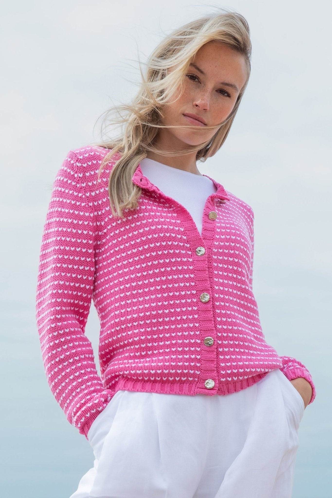 Marble 7880 194 Cardigan Pink with White Detailing - Dotique