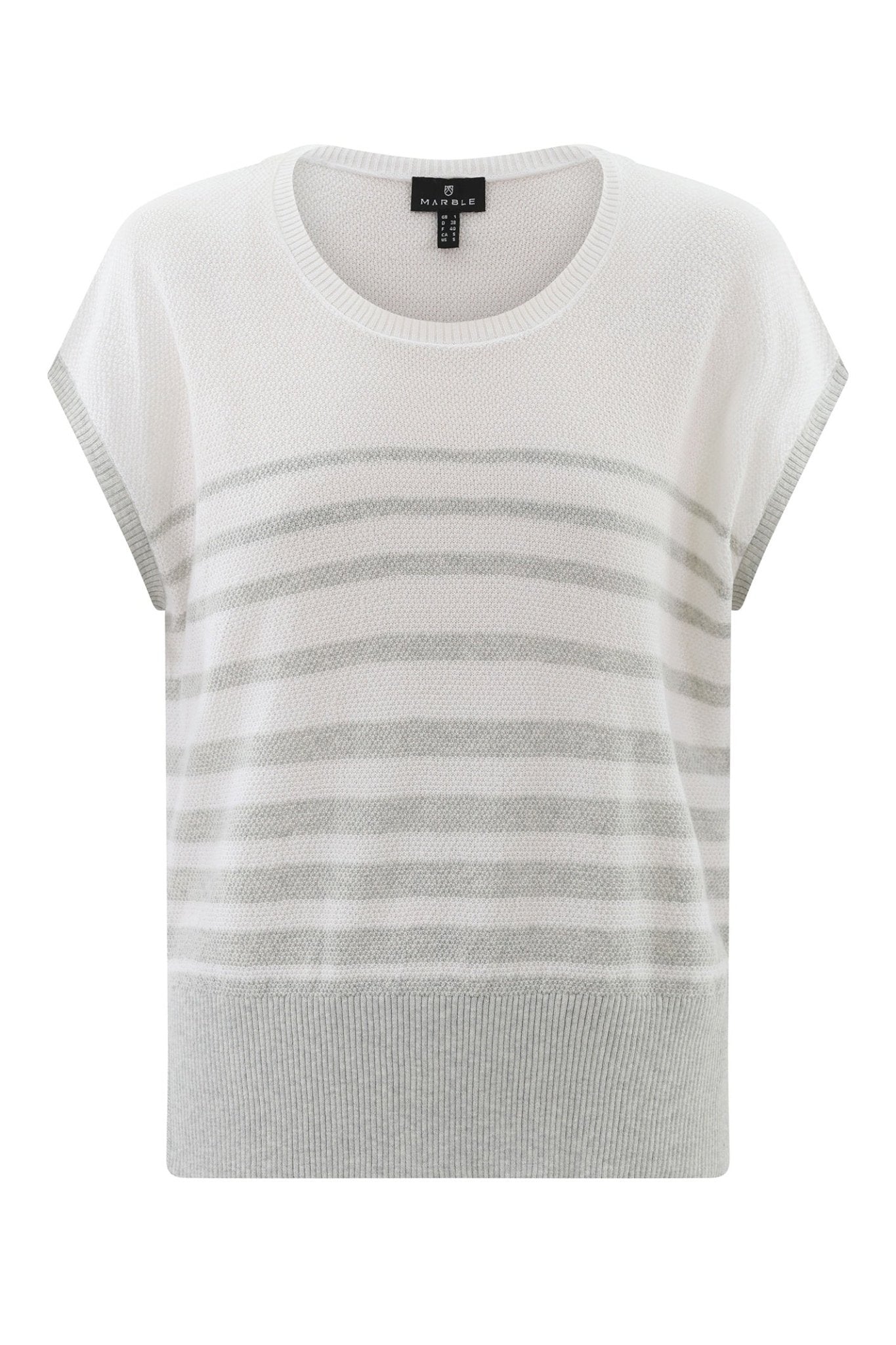 Marble 7881 106 Relaxed Fit Sleeveless Knit Top White with Light Grey Stripe - Dotique