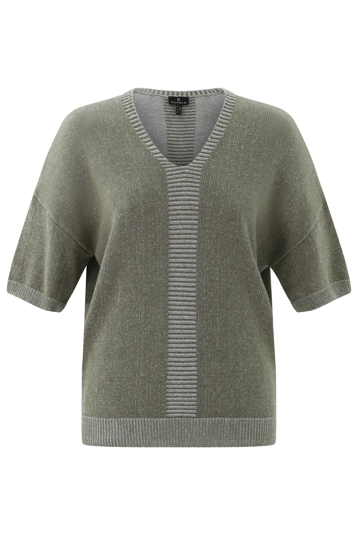 Marble 7884 123 Khaki Green V - Neck Short Sleeve Jumper - Dotique - Marble