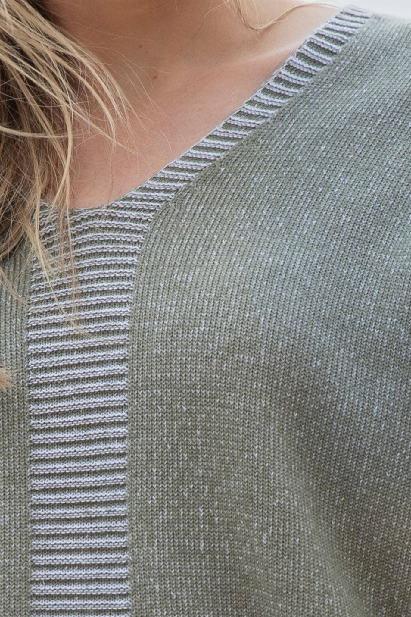 Marble 7884 123 Khaki Green V - Neck Short Sleeve Jumper - Dotique - Marble