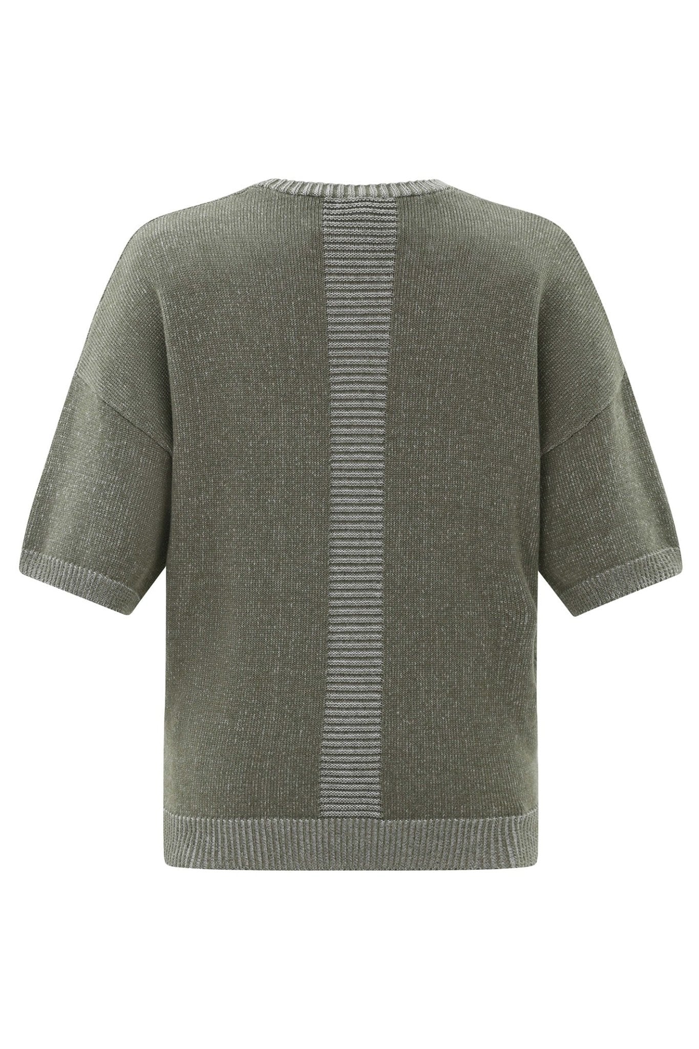 Marble 7884 123 Khaki Green V - Neck Short Sleeve Jumper - Dotique - Marble