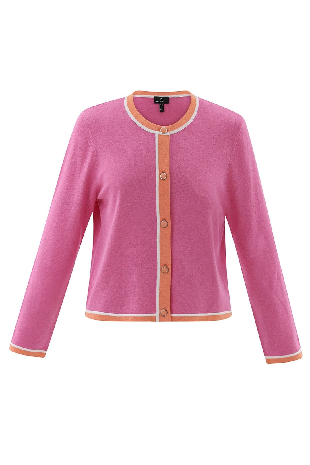 Marble 7906 194 Relaxed Fit Cardigan Pink with Orange and White Detailing - Dotique