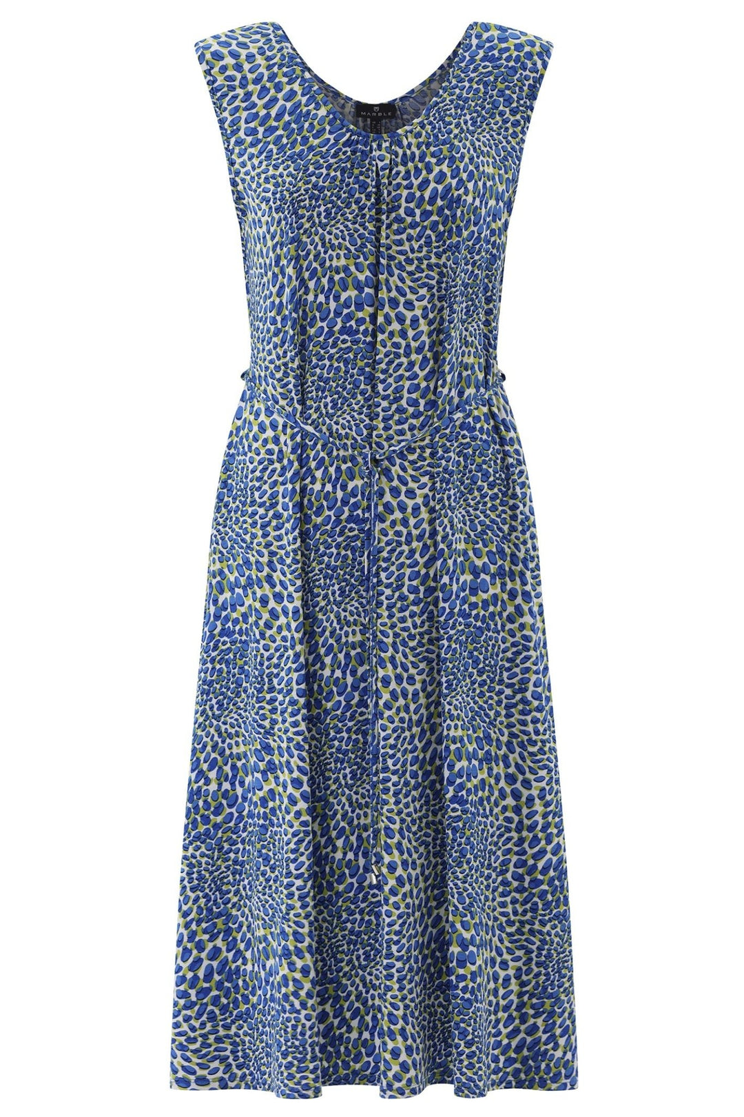 Marble 7926 153 Fit and Flare Sleeveless Dress with Detachable Waist Belt Royal Blue, Lime Green and White - Dotique
