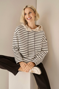Margittes Striped Hooded Sweatshirt Chocolate Brown and Cream 4003-03-2602