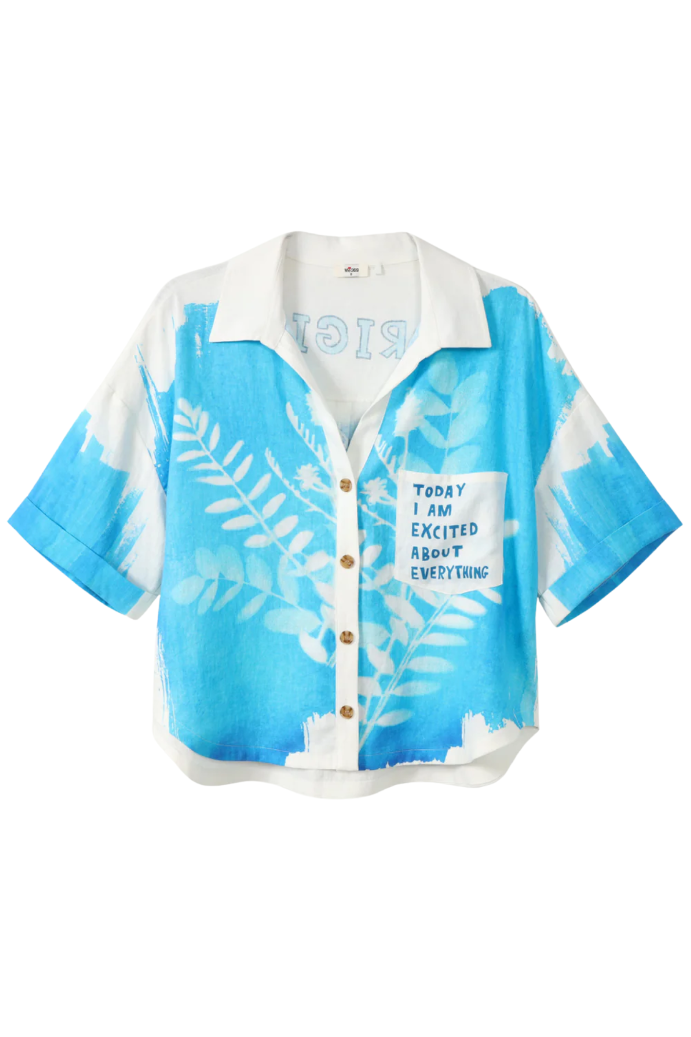 Me369 Aria Cropped Indigo Linen Shirt with blue botanical print by Me369 Shop Me369 at Dotique summer style
