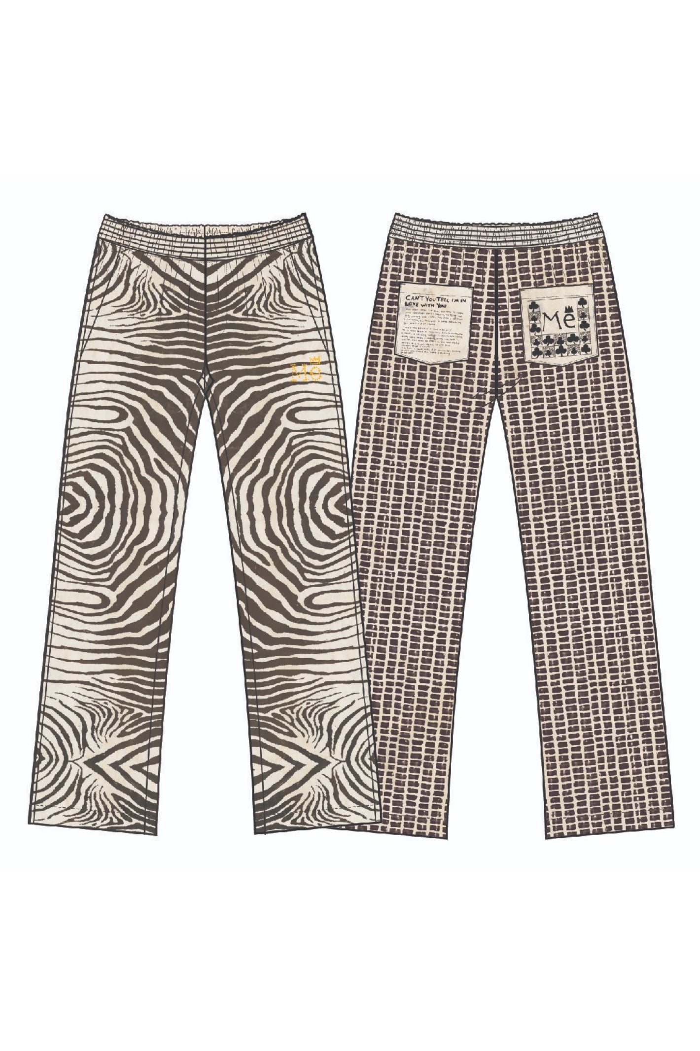 Shop the ME369 Bailey Straight Leg Track Pants in Noir Muse at Dotique. Soft viscose blend trousers with an artistic monochrome print, contrast pockets and a relaxed straight-leg fit.