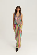 Shop the ME369 Bailey Straight Leg Track Pants in Paradiso at Dotique. Soft viscose blend trousers featuring a vibrant artistic print and relaxed straight-leg fit.