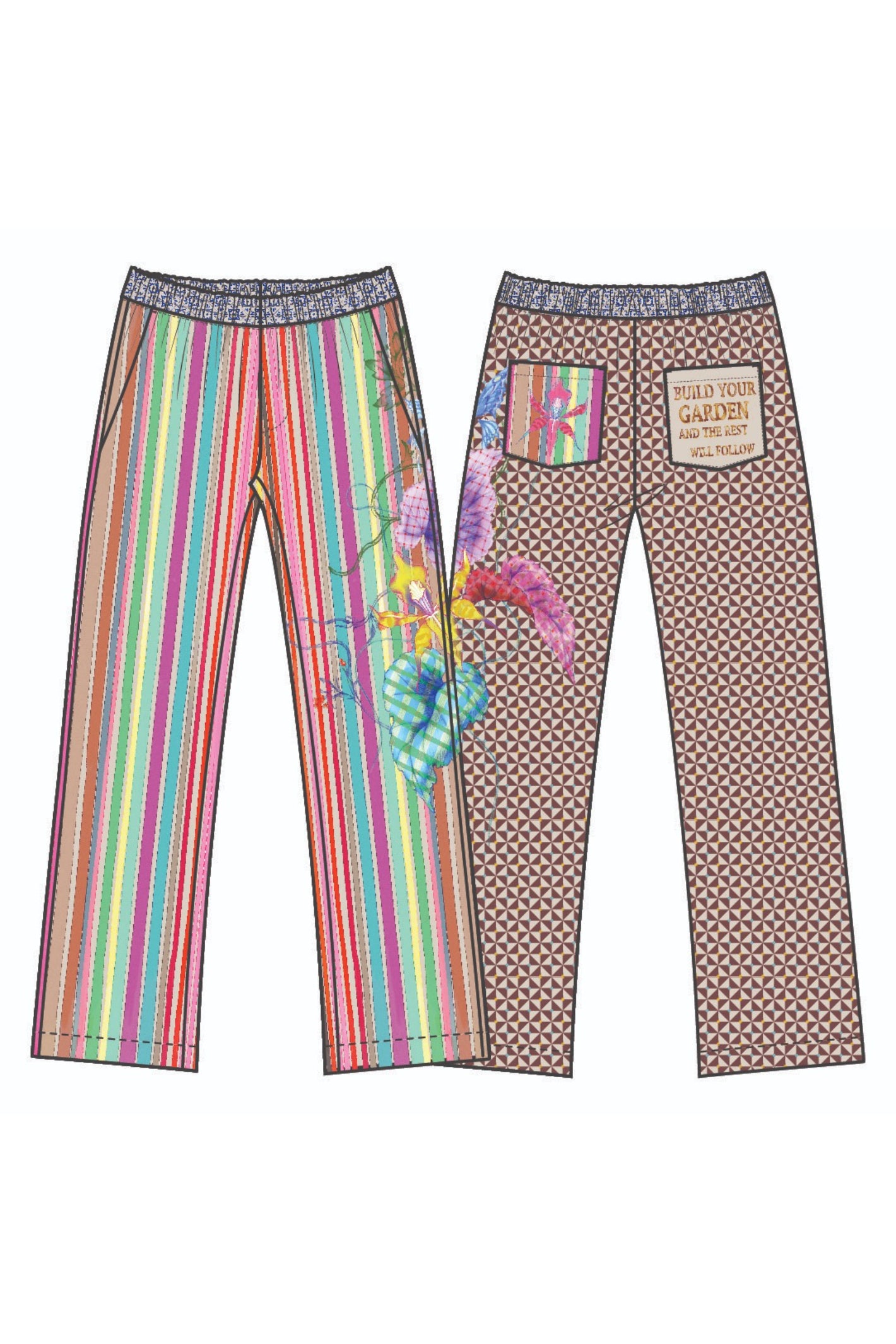 Shop the ME369 Bailey Straight Leg Track Pants in Paradiso at Dotique. Soft viscose blend trousers featuring a vibrant artistic print and relaxed straight-leg fit.