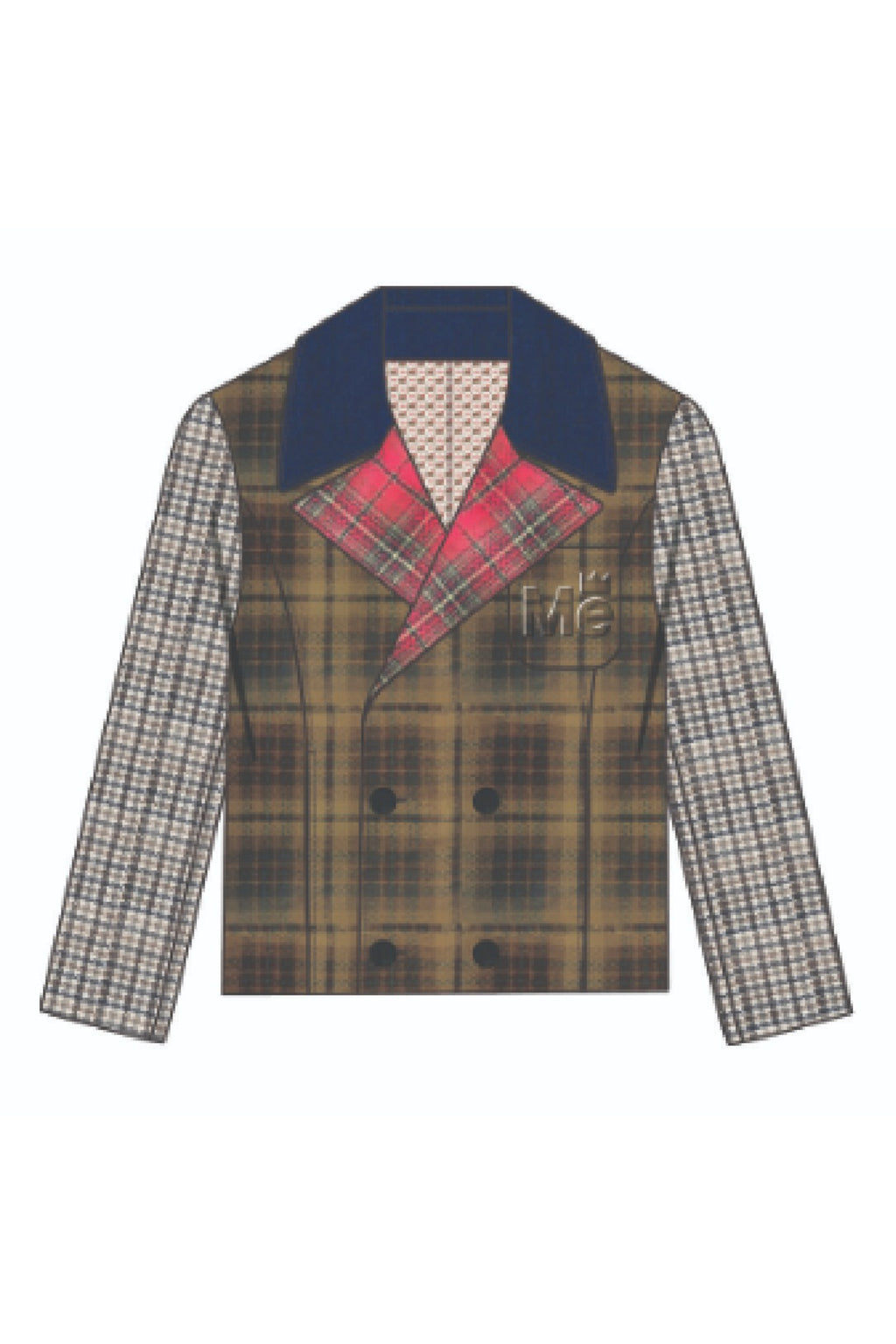 Shop the ME369 Daphne Velvet Double Breasted Jacket in Vintage at Dotique. A tailored patchwork jacket with velvet detailing and signature ME369 style.