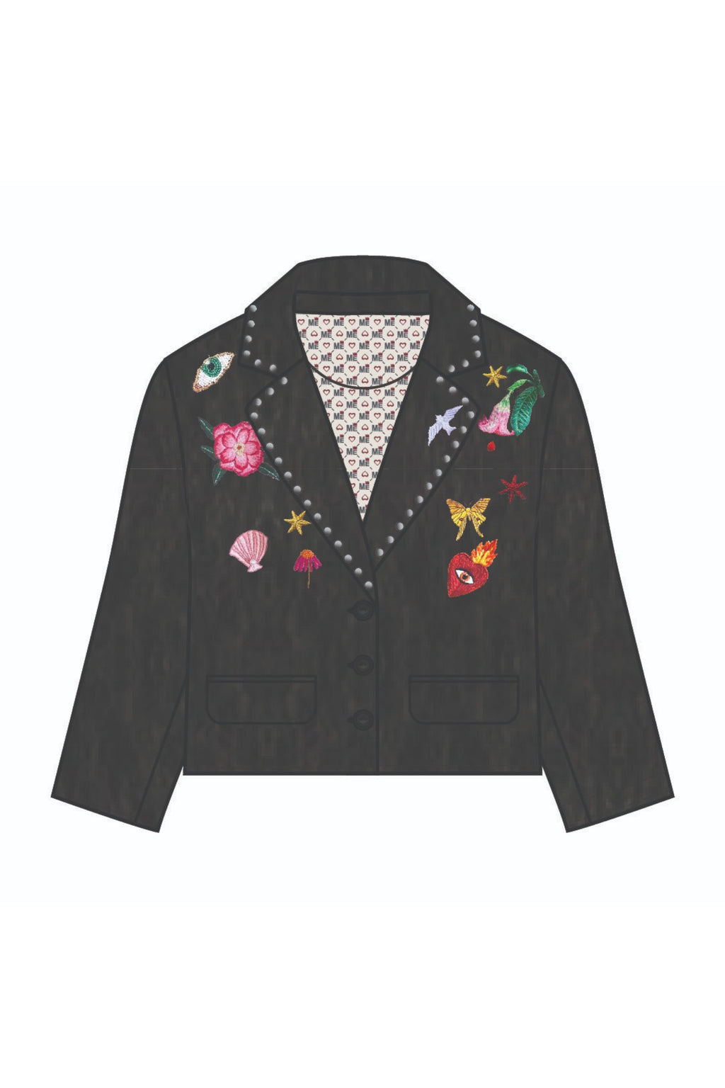 Shop the ME369 Heven Short Embroidered Jacket in Dark Grey at Dotique. A beautifully detailed cropped jacket with embroidered accents and a versatile relaxed fit.