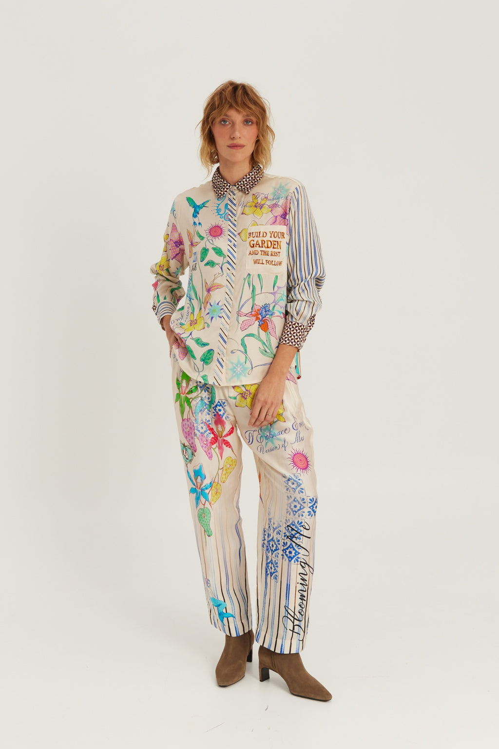 Shop the ME369 Isabel Printed Shirt in Paradiso at Dotique. A relaxed printed shirt in a soft viscose blend with colourful artwork and signature ME369 styling.