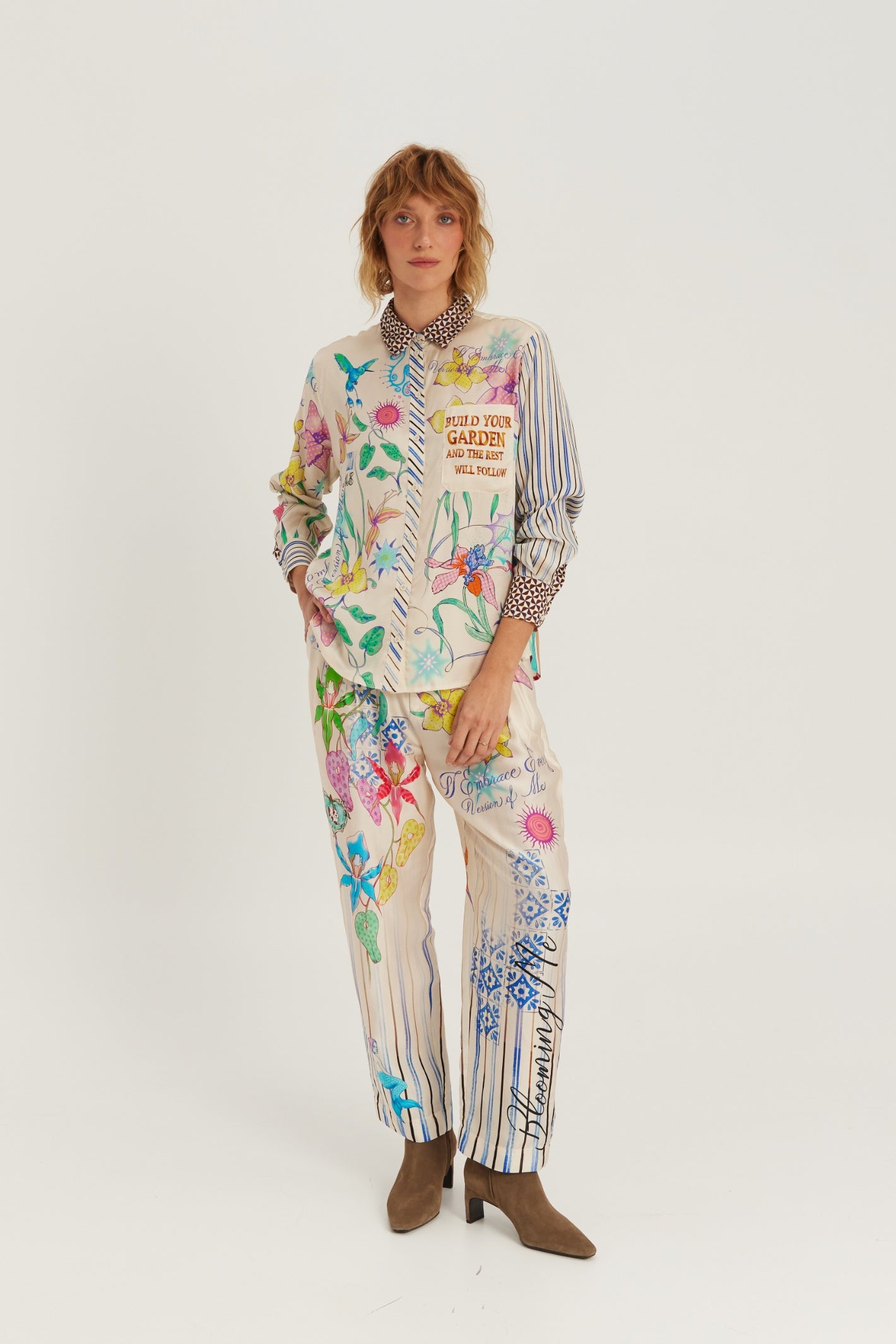 Shop the ME369 Isabel Printed Shirt in Paradiso at Dotique. A relaxed printed shirt in a soft viscose blend with colourful artwork and signature ME369 styling.