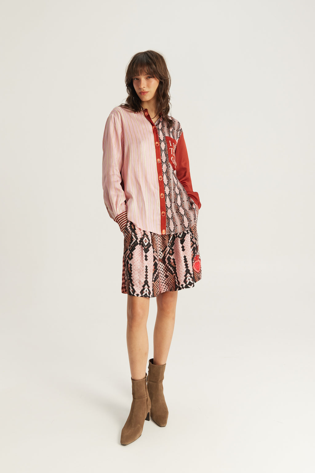 Shop the ME369 Isabel Printed Shirt in Red Aura at Dotique. A relaxed printed shirt crafted from a soft viscose blend with signature ME369 patchwork detailing.