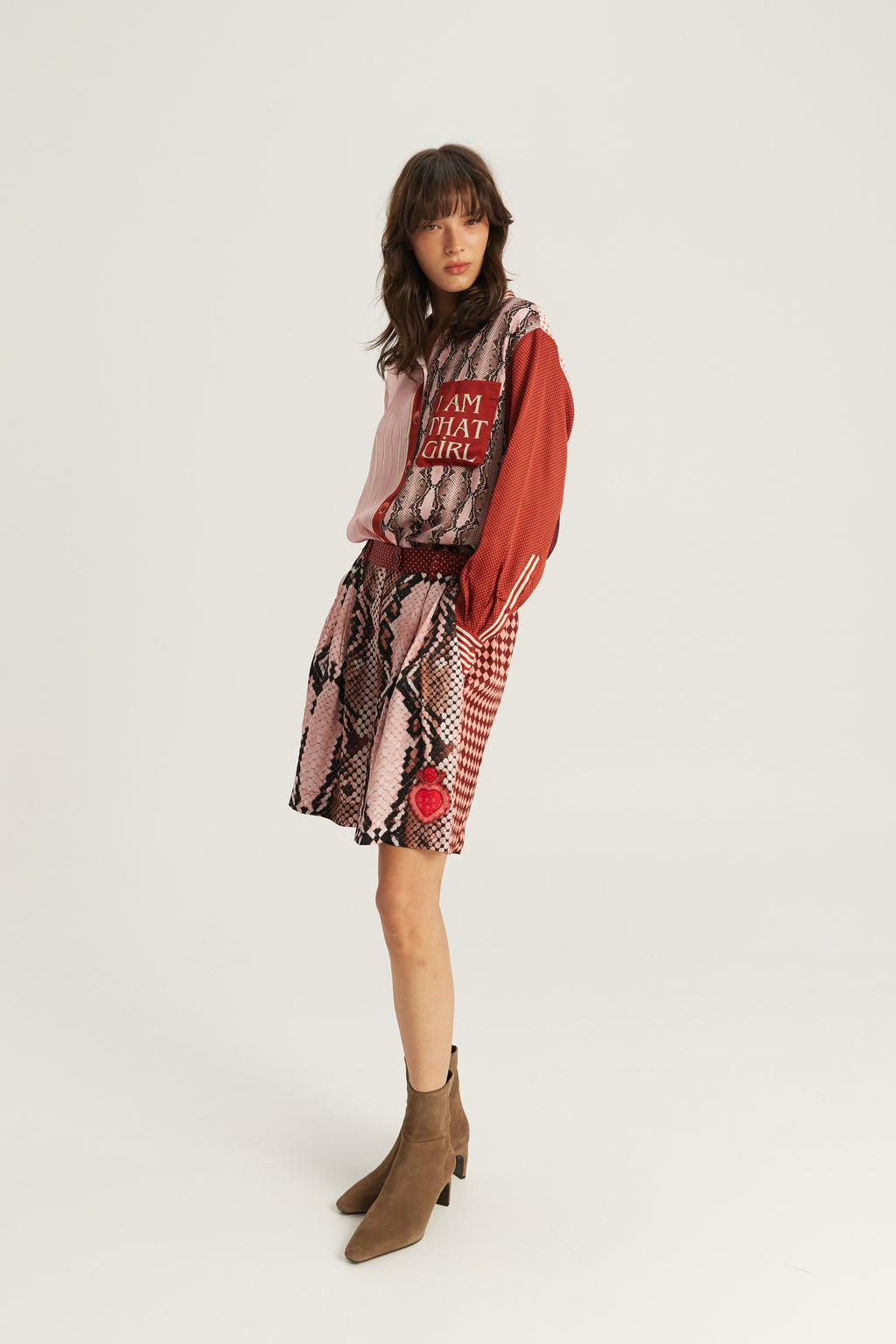 Shop the ME369 Isabel Printed Shirt in Red Aura at Dotique. A relaxed printed shirt crafted from a soft viscose blend with signature ME369 patchwork detailing.