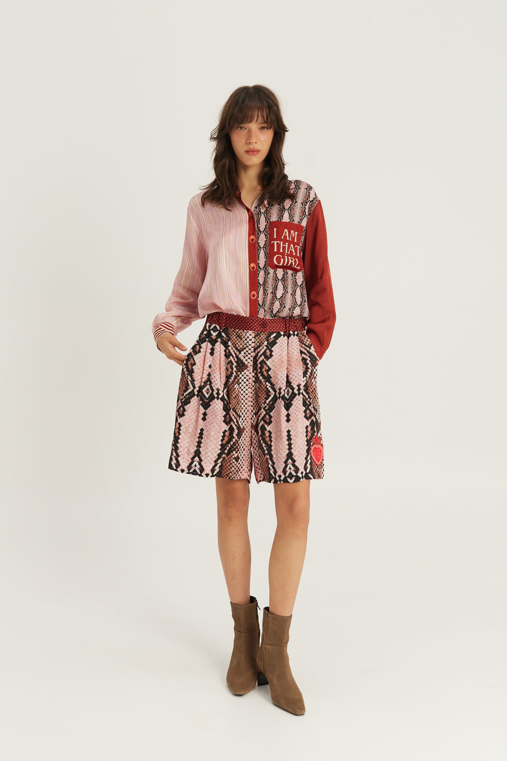 Shop the ME369 Isabel Printed Shirt in Red Aura at Dotique. A relaxed printed shirt crafted from a soft viscose blend with signature ME369 patchwork detailing.