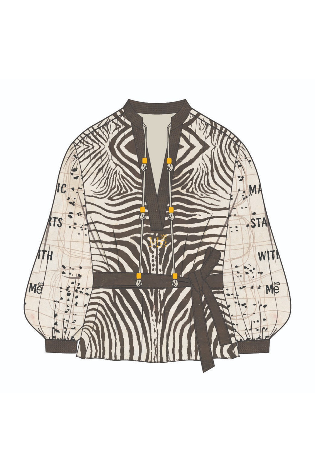 Shop the ME369 Rona Painter's Shirt in Noir Muse at Dotique. A relaxed printed shirt with a waist tie, patch pockets and a soft viscose blend.