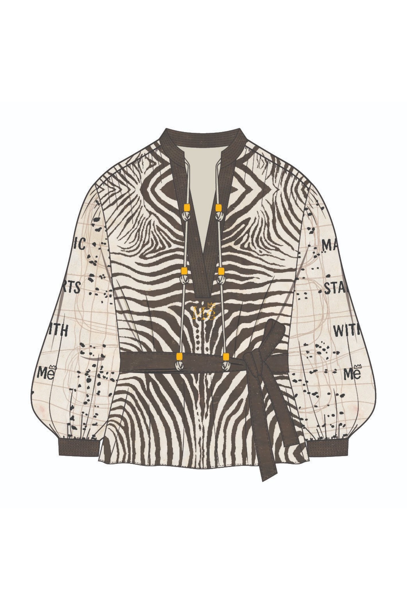 Shop the ME369 Rona Painter's Shirt in Noir Muse at Dotique. A relaxed printed shirt with a waist tie, patch pockets and a soft viscose blend.