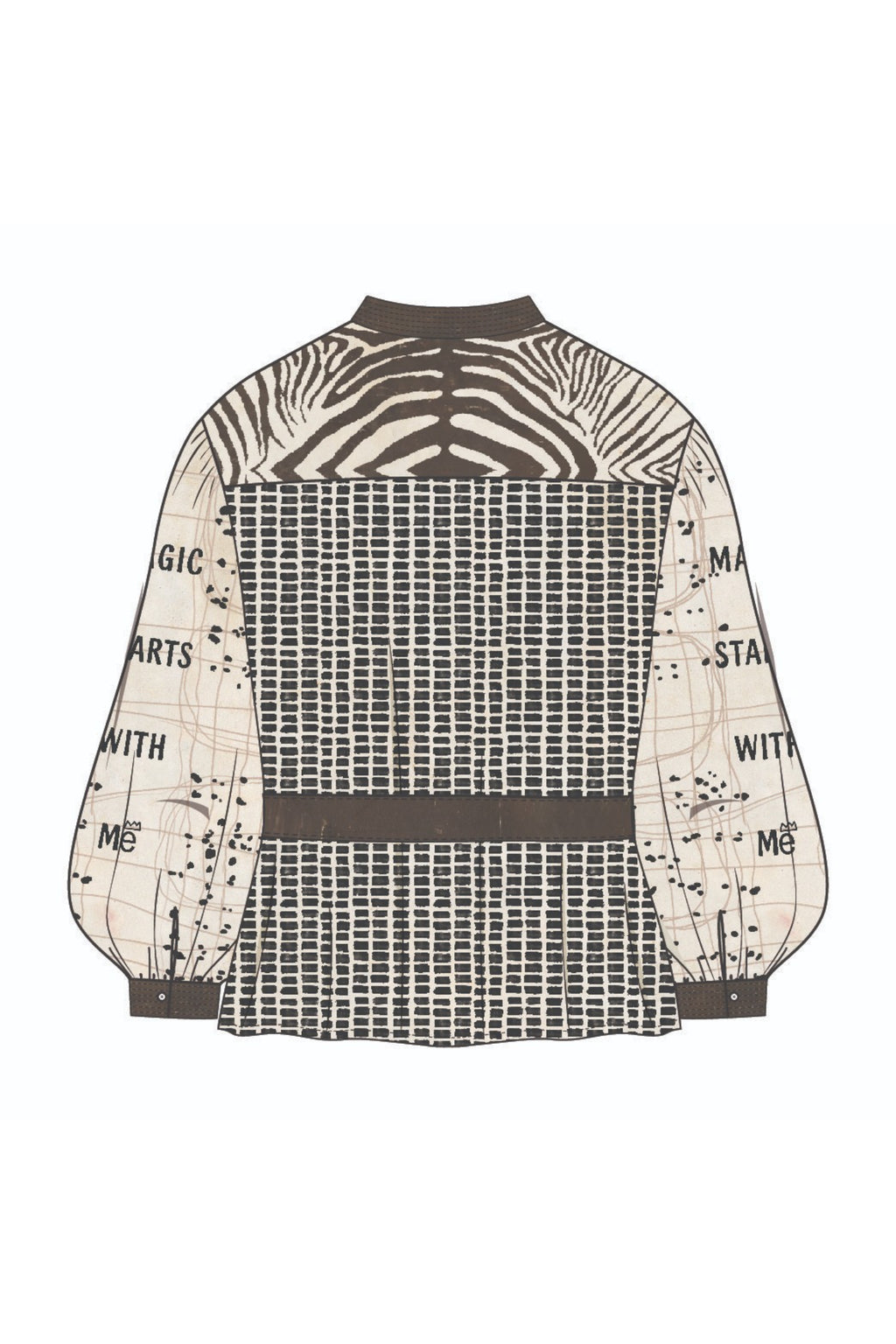 Shop the ME369 Rona Painter's Shirt in Noir Muse at Dotique. A relaxed printed shirt with a waist tie, patch pockets and a soft viscose blend.