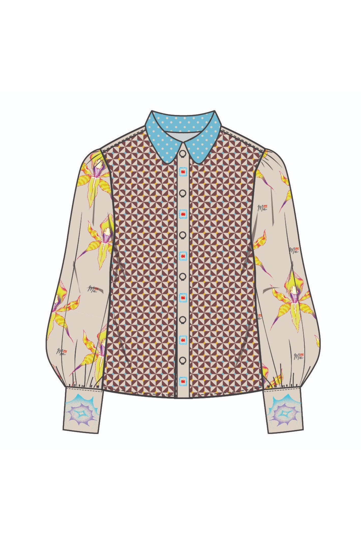 Shop the ME369 Sola Printed Puff Sleeve Blouse in Paradiso at Dotique. A soft printed blouse with puff sleeves, colourful artwork and signature ME369 styling.