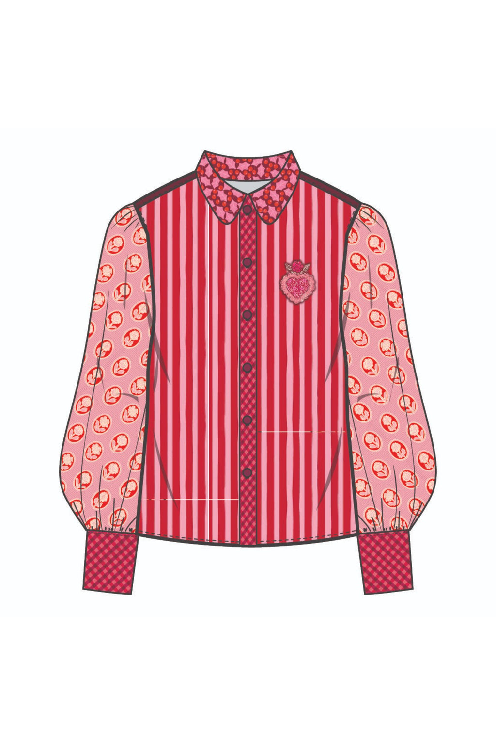 Shop the ME369 Sola Printed Puff Sleeve Blouse in Red Aura at Dotique. A soft printed blouse with puff sleeves, vibrant colours and signature ME369 detailing.
