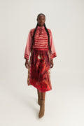 Shop the ME369 Vanessa Midi Skirt in Red Aura at Dotique. A flowing printed midi skirt in a soft viscose blend with signature ME369 artwork and effortless movement.