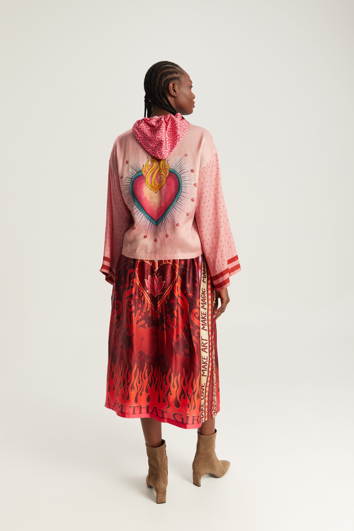Shop the ME369 Vanessa Midi Skirt in Red Aura at Dotique. A flowing printed midi skirt in a soft viscose blend with signature ME369 artwork and effortless movement.