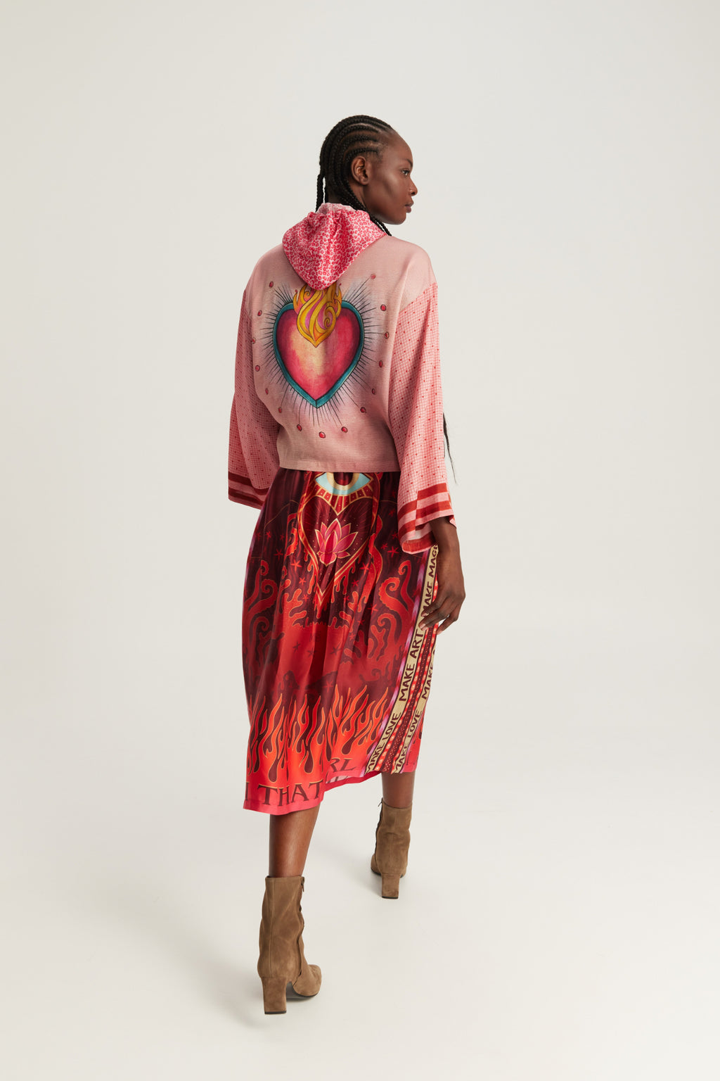 Shop the ME369 Vanessa Midi Skirt in Red Aura at Dotique. A flowing printed midi skirt in a soft viscose blend with signature ME369 artwork and effortless movement.
