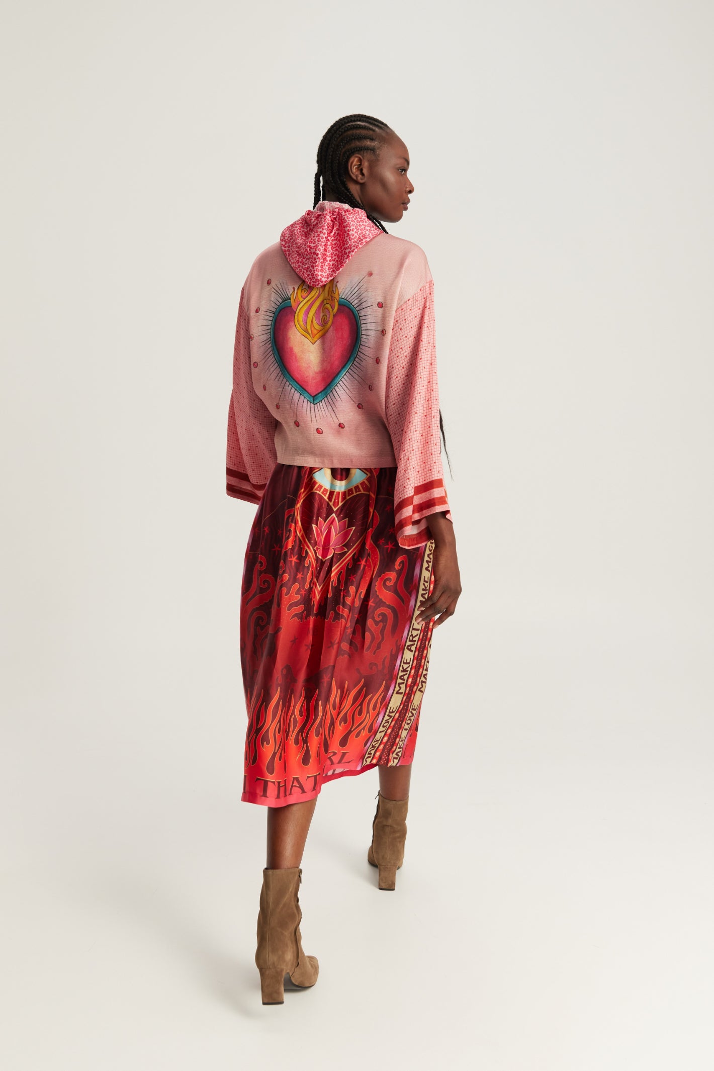 Shop the ME369 Vanessa Midi Skirt in Red Aura at Dotique. A flowing printed midi skirt in a soft viscose blend with signature ME369 artwork and effortless movement.