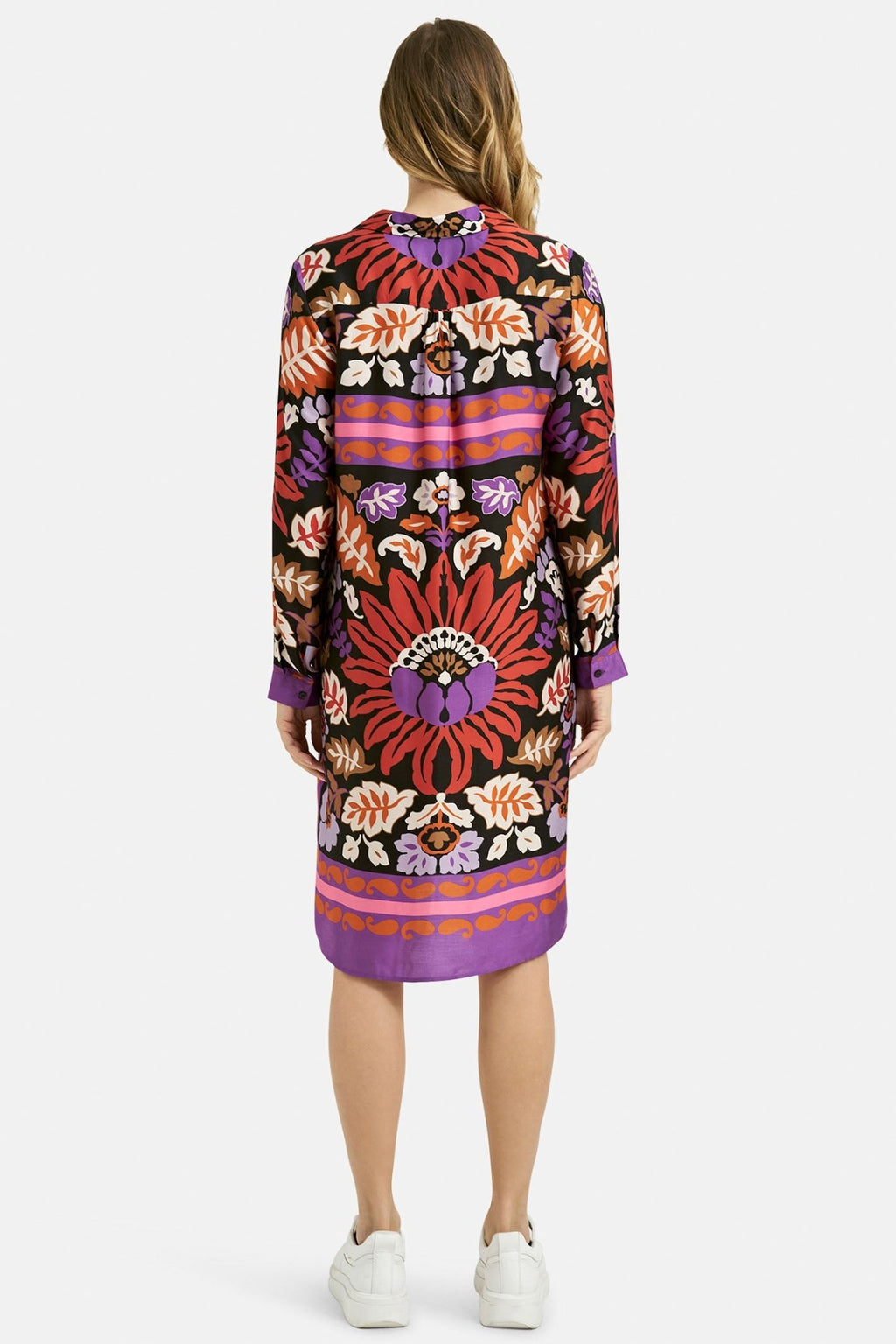 Milano 33-6130-5046 Black Floral Print Half Placket Shirt Dress - Dotique