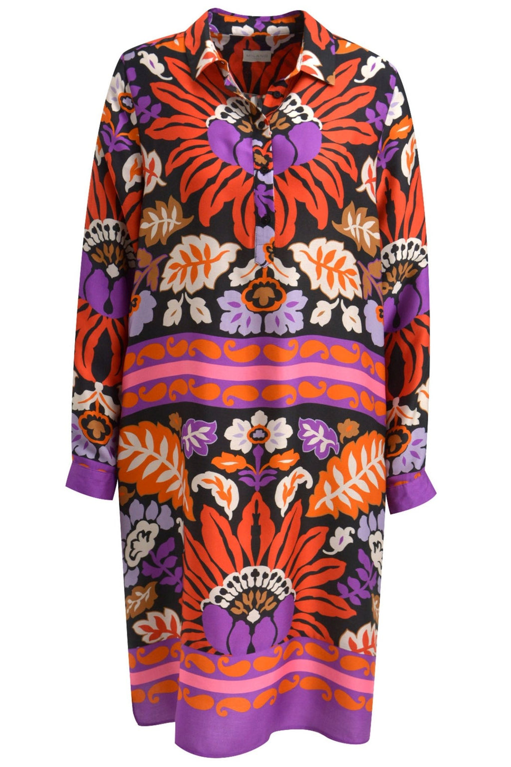 Milano 33-6130-5046 Black Floral Print Half Placket Shirt Dress - Dotique