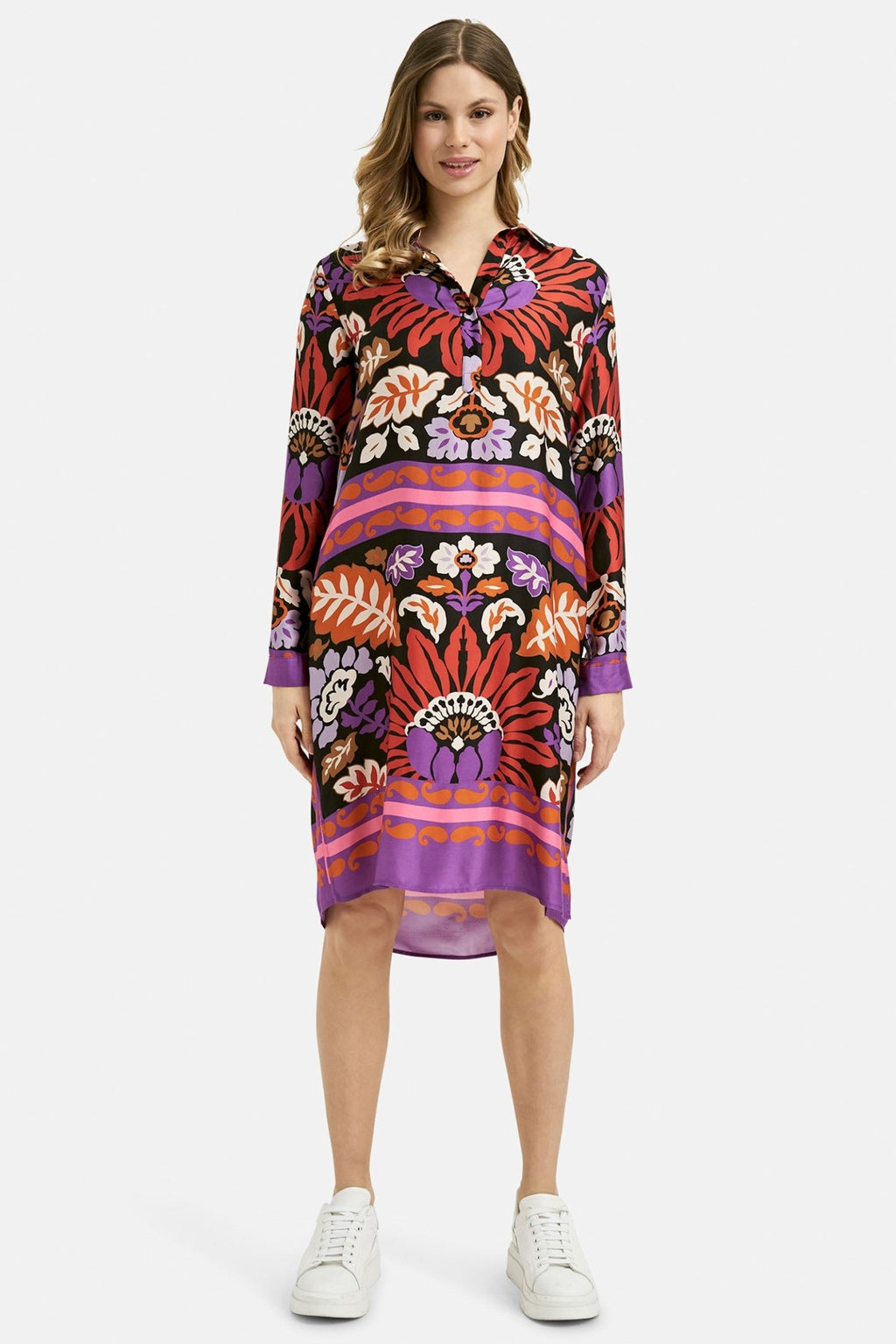 Milano 33-6130-5046 Black Floral Print Half Placket Shirt Dress - Dotique