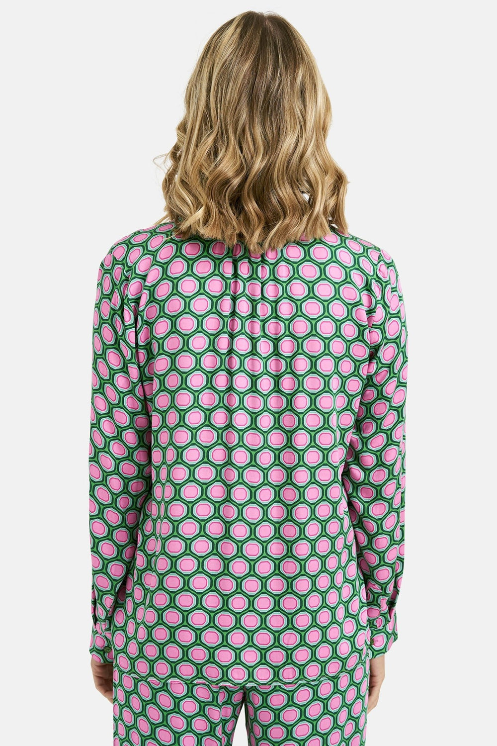 Milano 41-6240-3581 Kiwi Green Geometric Print Collarless Blouse - Dotique