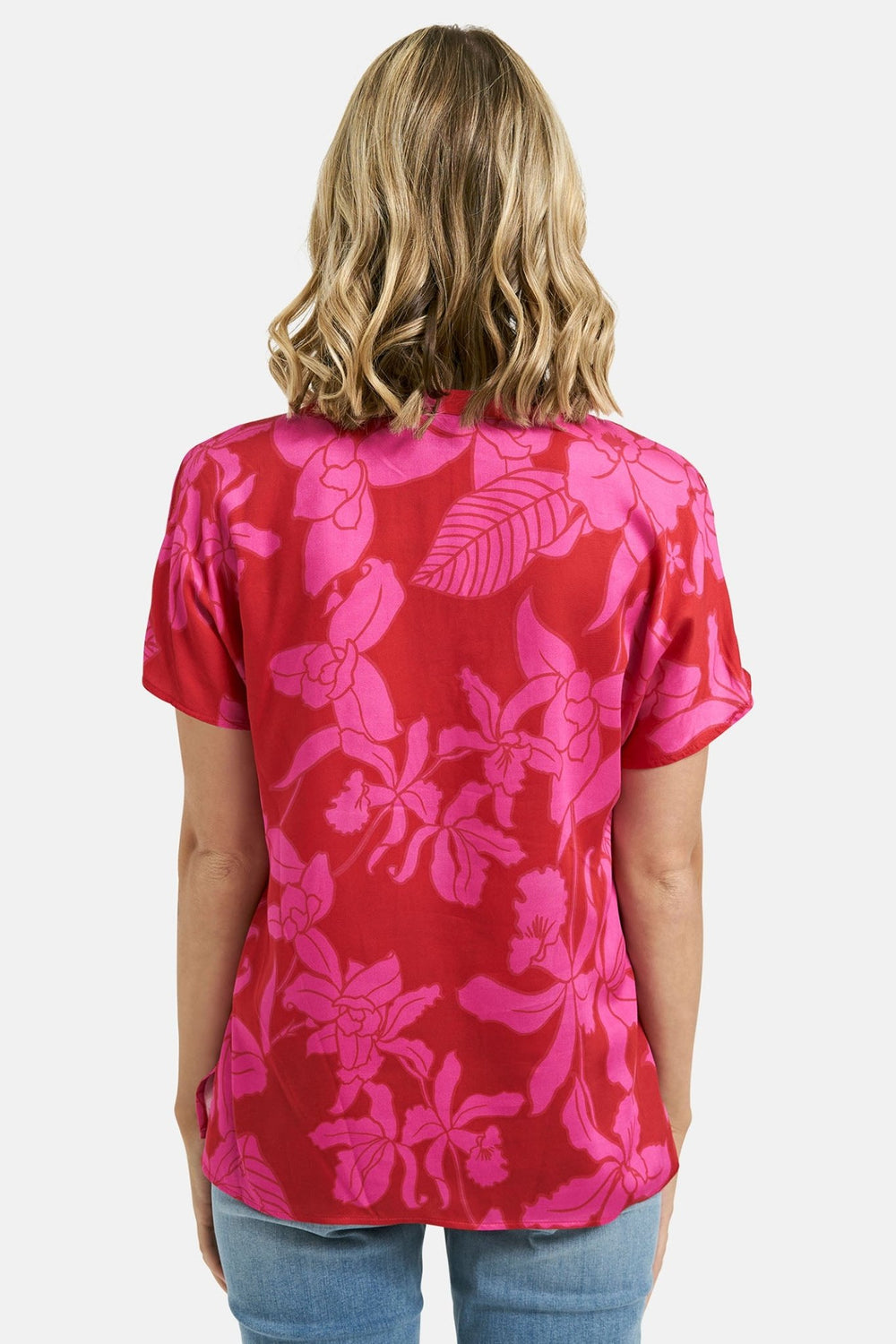 Milano 41-6249-7018 Pink Flower Print V-Neck Blouse Top - Dotique
