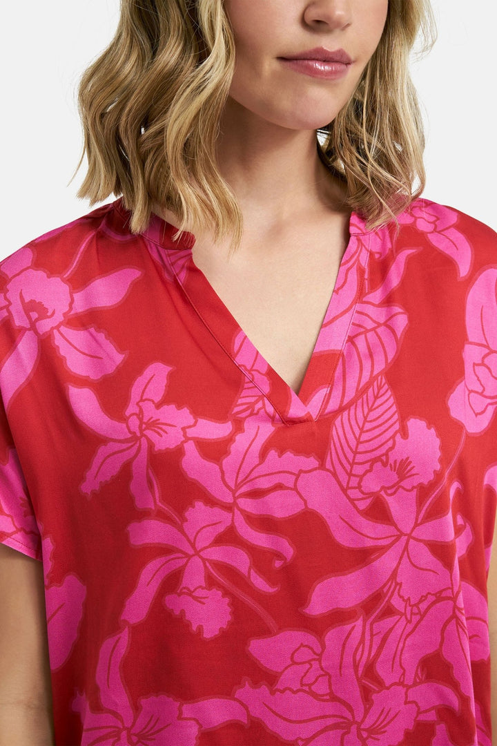 Milano 41-6249-7018 Pink Flower Print V-Neck Blouse Top - Dotique