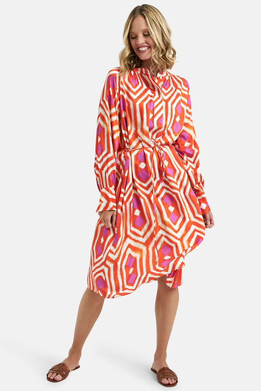 Milano 41-6254-1247 1302 Hot Orange Print Dress - Dotique