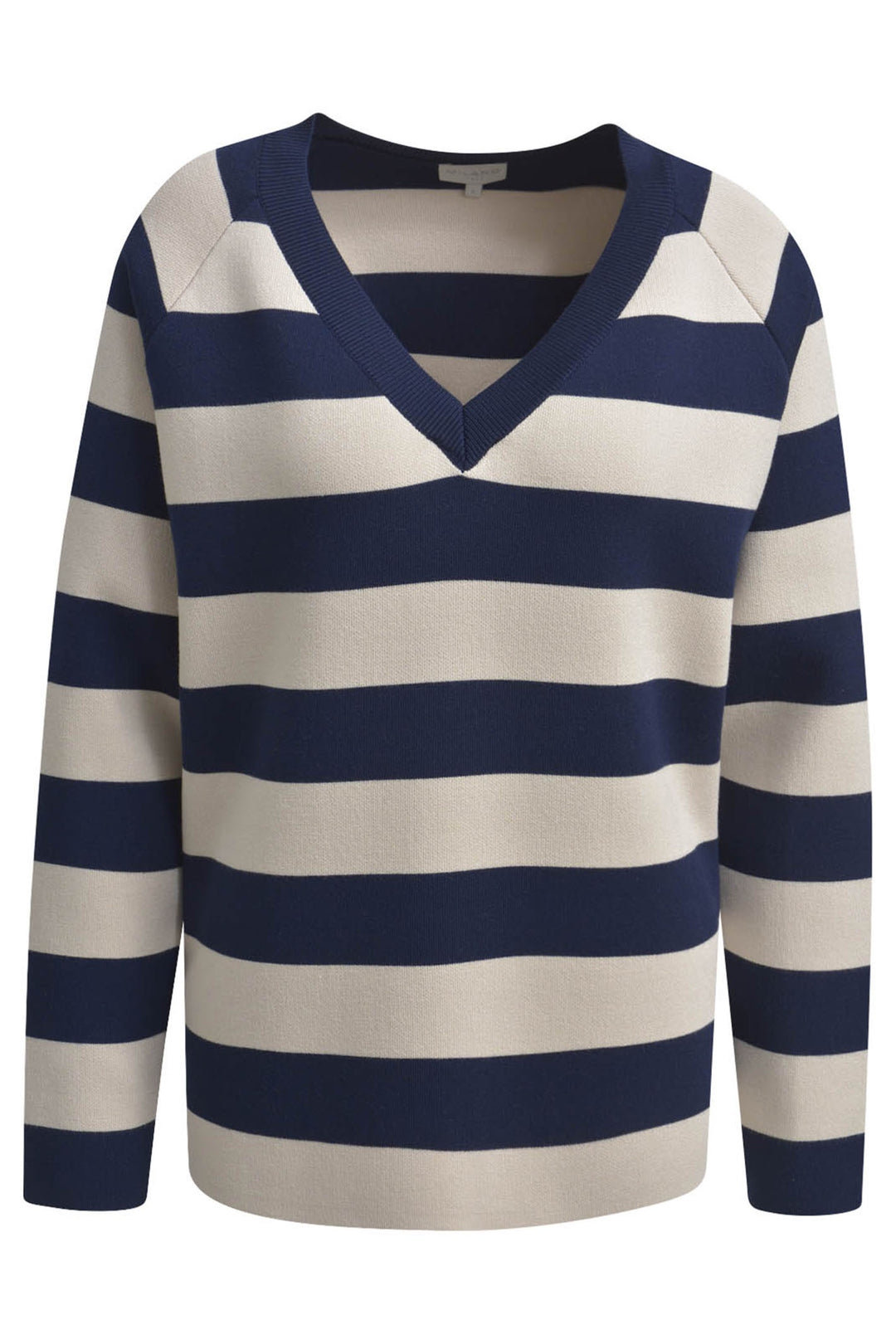 Milano 43-5048-9710 Navy Stripe V-Neck Jumper with Raglan Sleeves - Dotique