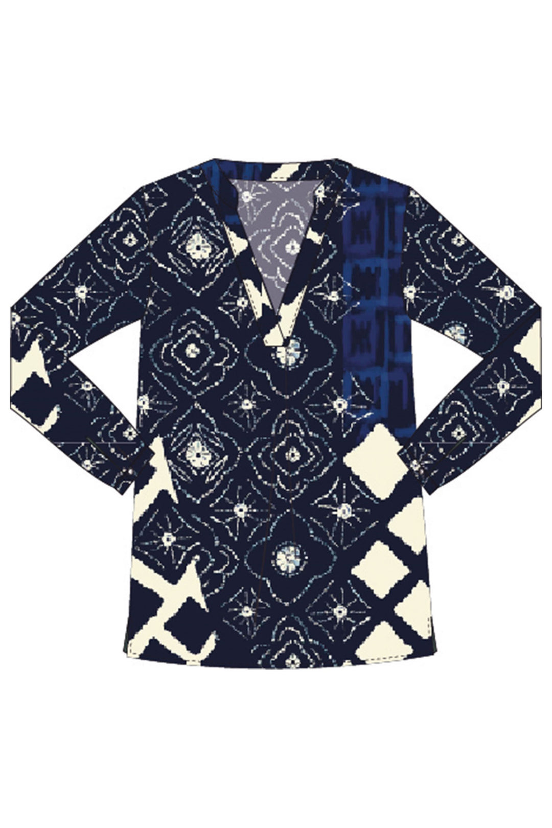 Milano 43-6326-3061 Navy Print V-Neck Blouse - Dotique