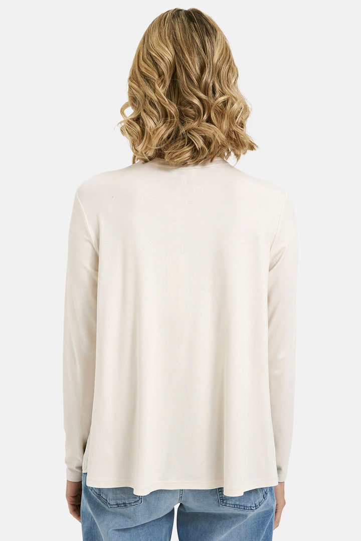 MILANO 43-6976-8572 Cream Longsleeve Roundneck Blouse Slit Cuff - Dotique