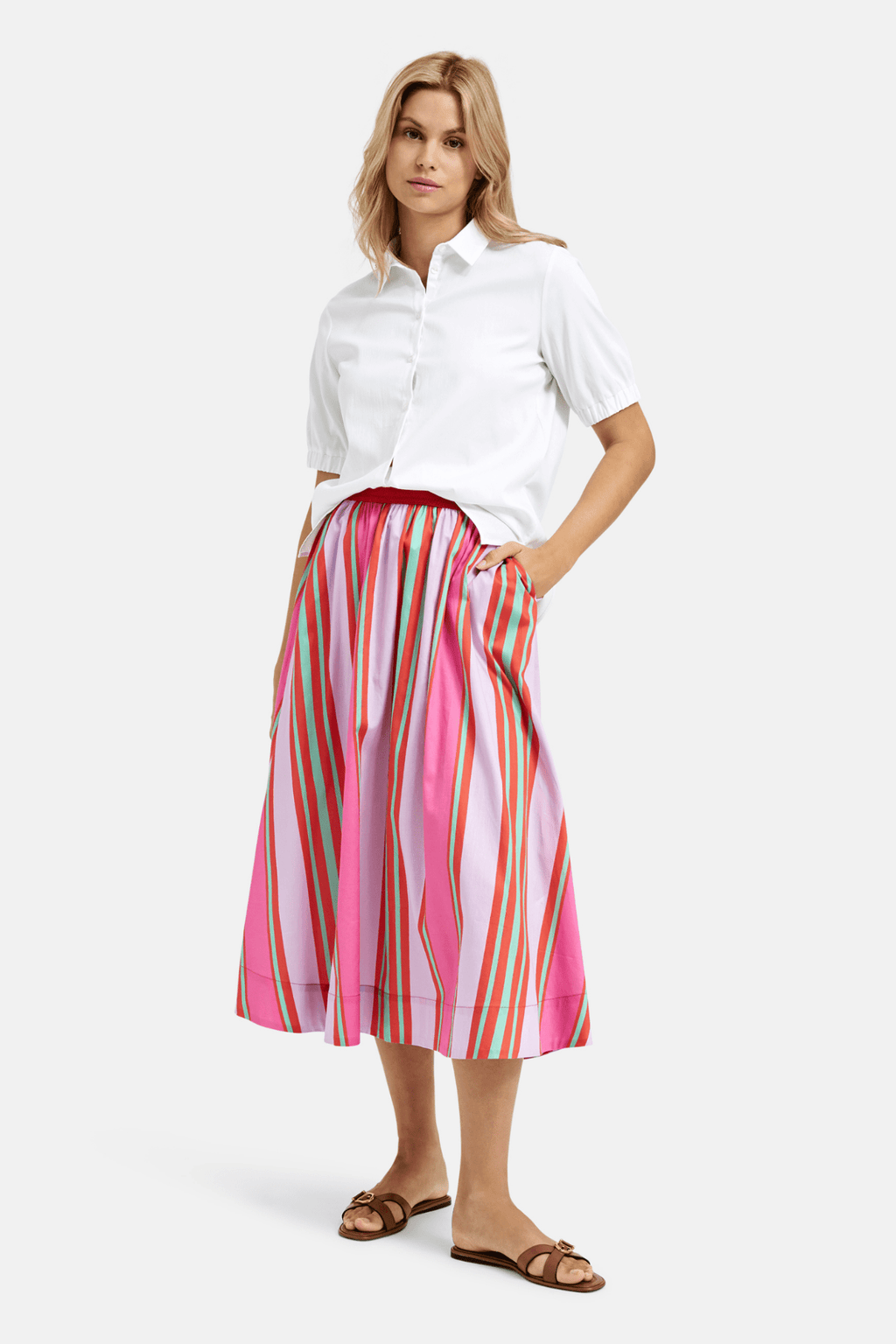 Milano 51 - 2020 - 6084 100 White Blouse with Collar and Placket, 1/2 Sleeves - Dotique