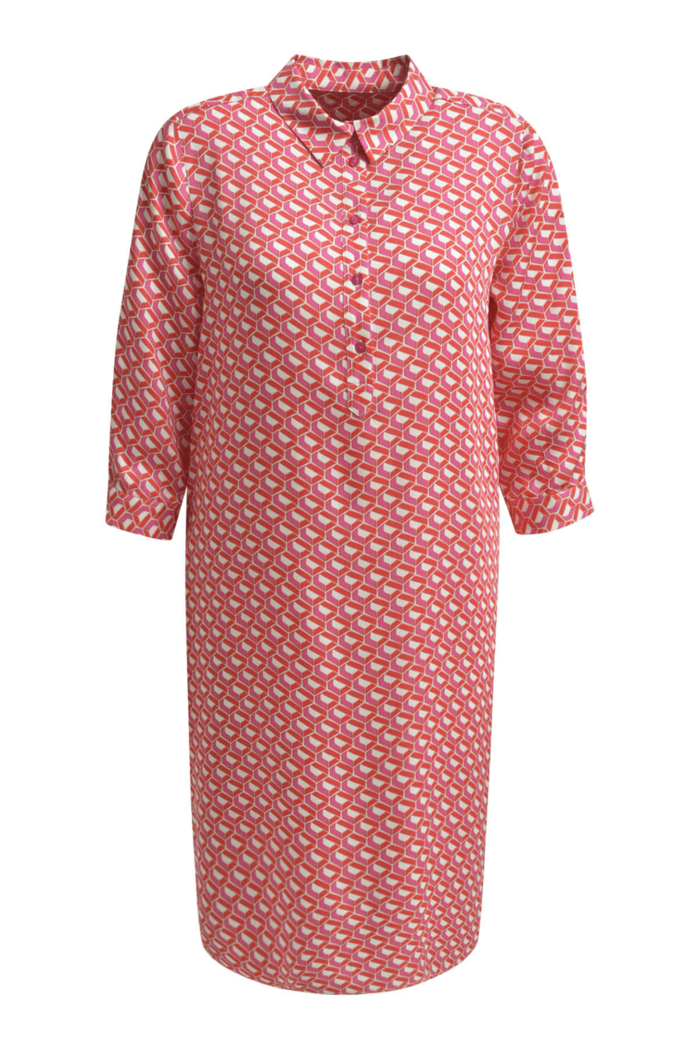 Milano 51 - 6411 - 5046 1496 Poppy Print Dress with Collar, Half Placket, 3/4 Sleeves with Cuff - Dotique