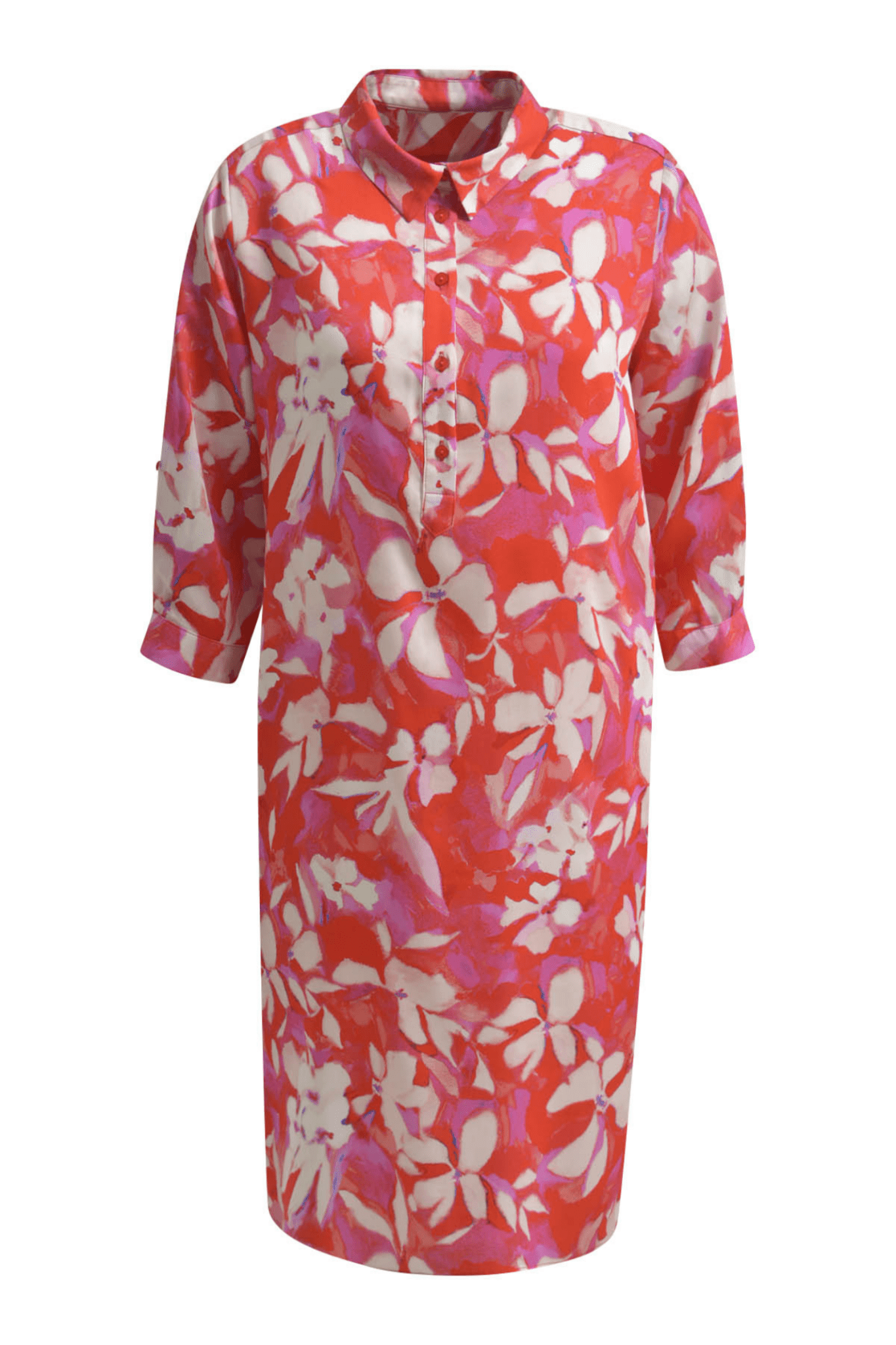 Milano 51 - 6432 - 5046 1496 Poppy Print Dress with Collar, Half Placket, 3/4 Sleeves with Cuff - Dotique