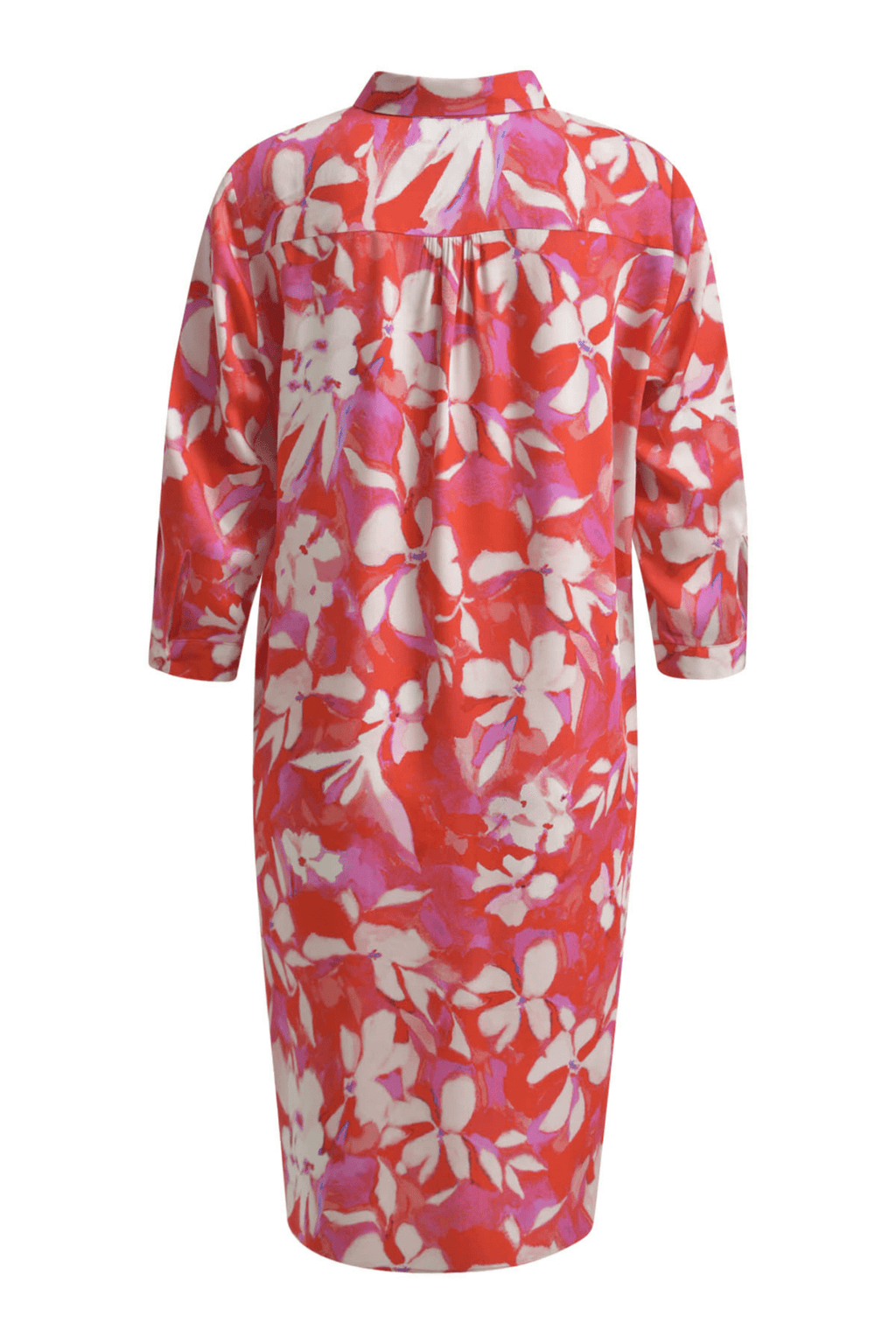Milano 51 - 6432 - 5046 1496 Poppy Print Dress with Collar, Half Placket, 3/4 Sleeves with Cuff - Dotique