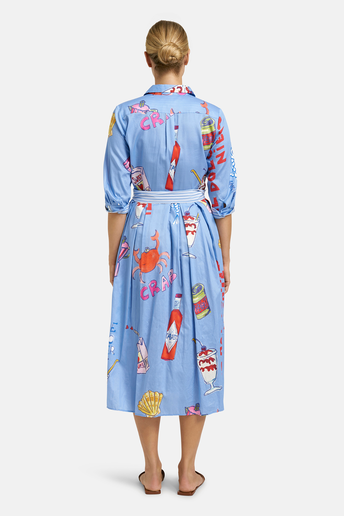 Back view of Milano 61-2432-1371 Ocean Print Shirt Dress with Wide Midi Skirt by MILANO shop the vendor at Dotique